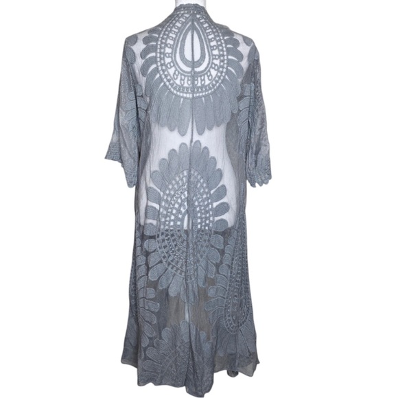 Rebellion Again Sweaters - Rebellion Again Gray Lace Mandala Duster Cardigan Sheer Boho Size S